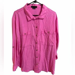 Sanctuary Vibrant Pink Button Down Casual Tunic Shirt